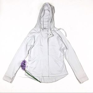 CAbi White Soho Button Down Hooded Jacket